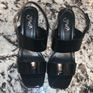3/$15 Black Heeled Platform Sandals, Size 8